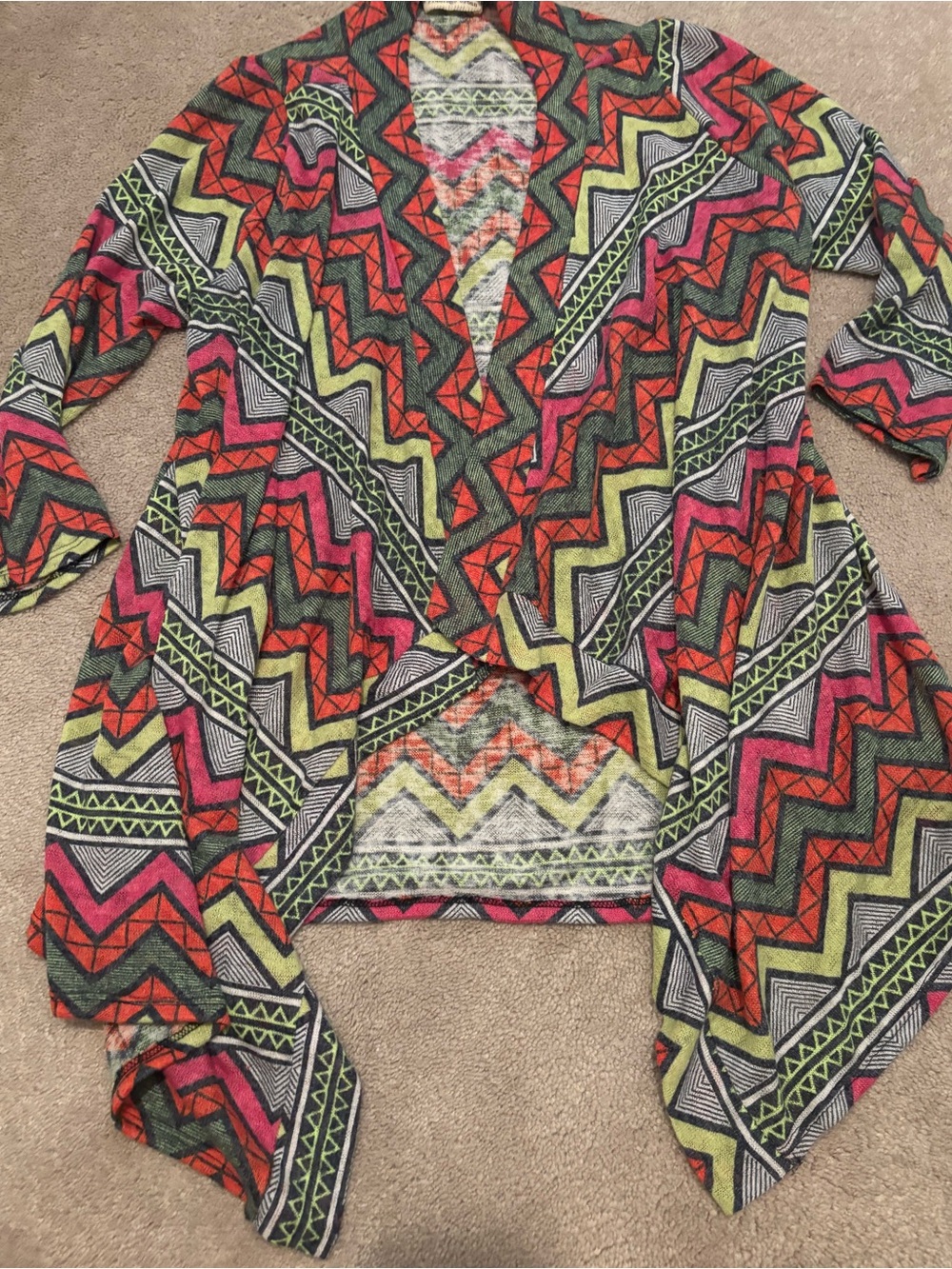 Flamingo Urban Women’s Large Multicolor Zigzag Open-Front Cardigan Aztec Vibrant